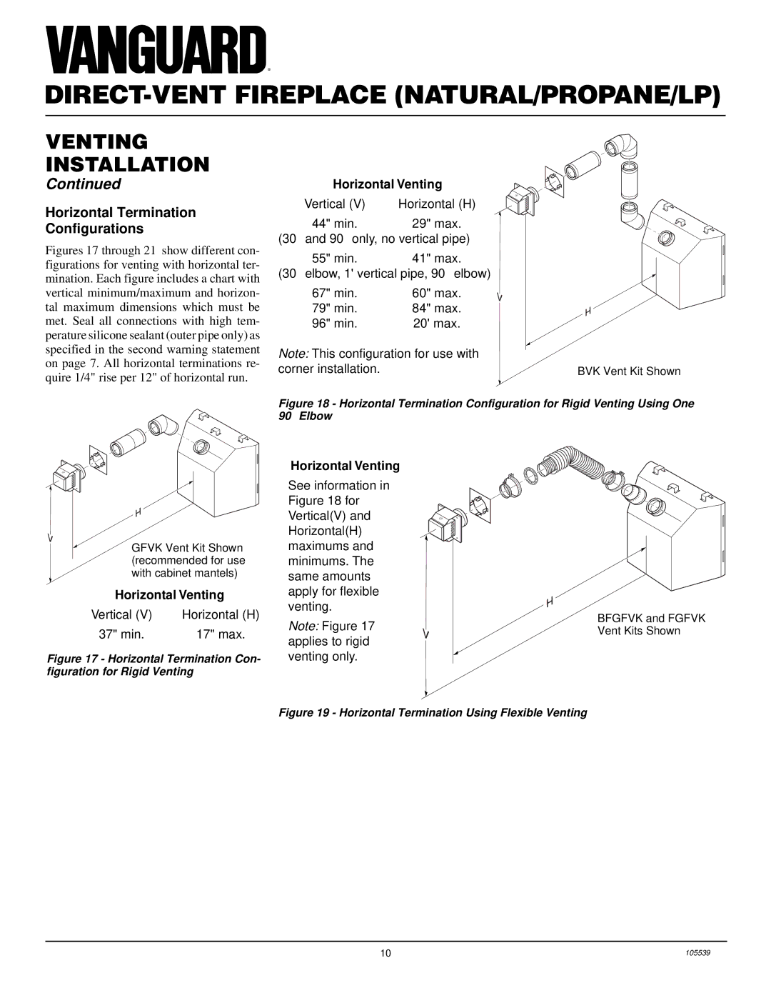 Desa BDV41N/P, BDV37N/P, DDV37N/P, DDV41N/P, B) installation manual Horizontal Termination Configurations, Horizontal Venting 