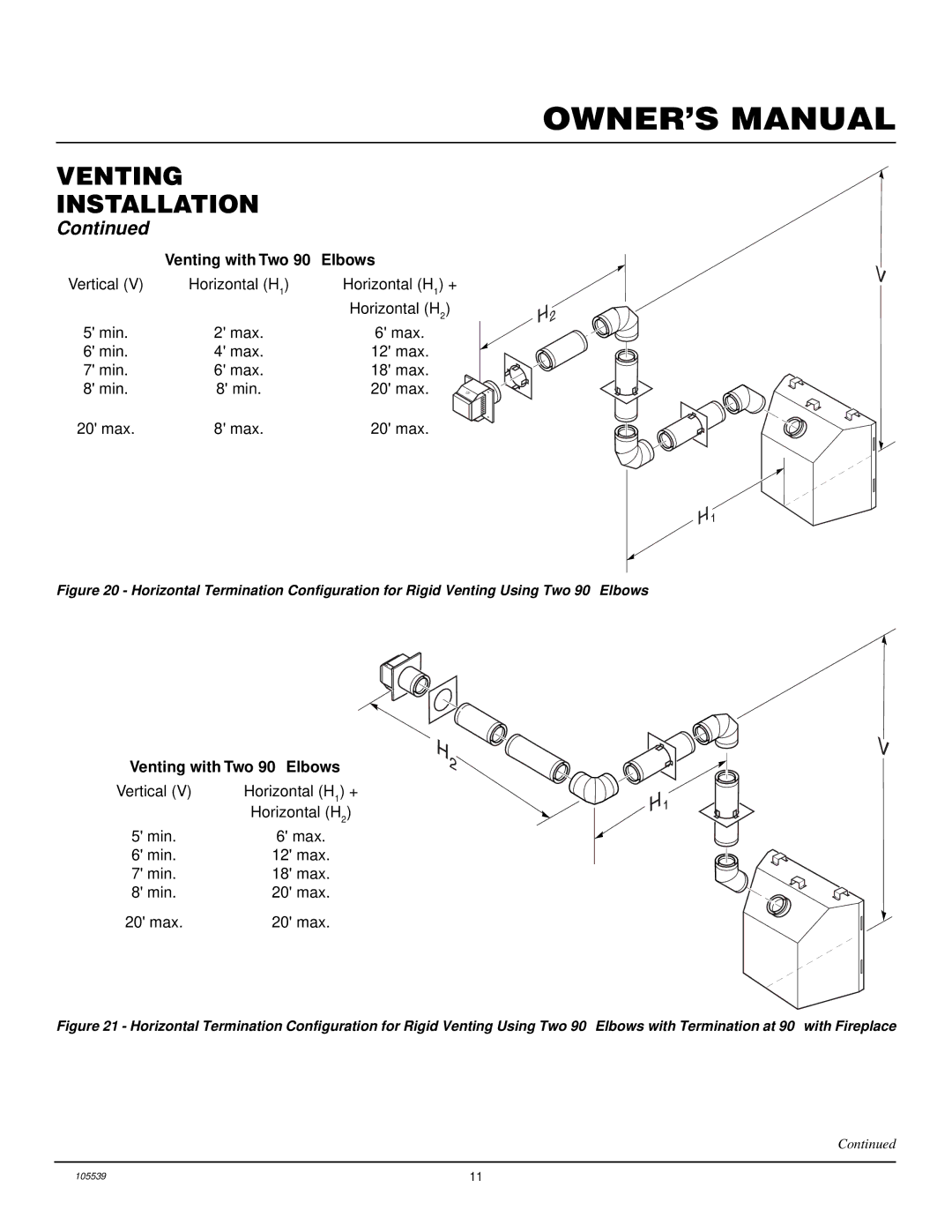 Desa BDV37N/P, BDV41N/P, DDV37N/P, DDV41N/P, B) installation manual Venting with Two 90 Elbows 