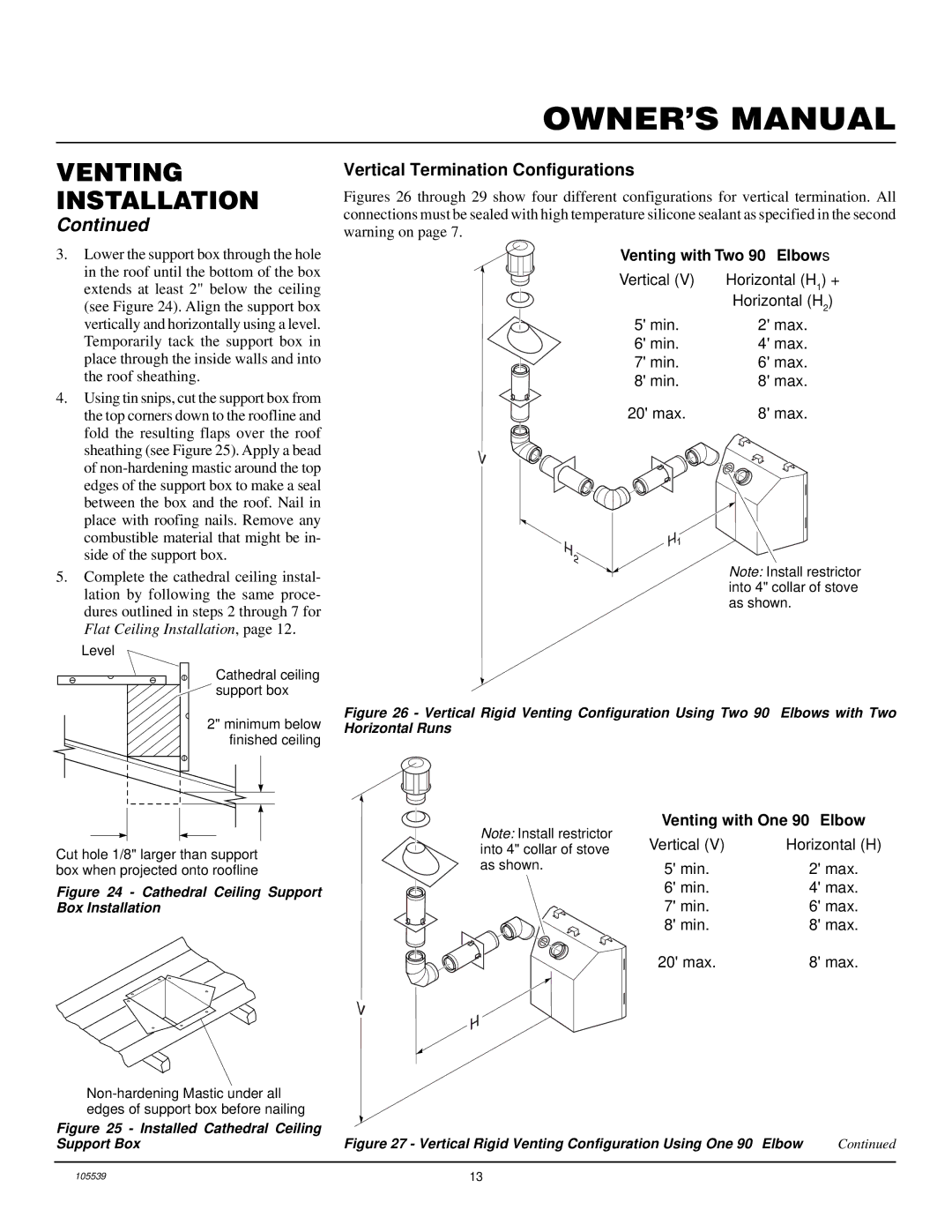 Desa DDV41N/P, BDV41N/P, BDV37N/P, DDV37N/P, B) Vertical Termination Configurations, Venting with One 90 Elbow 