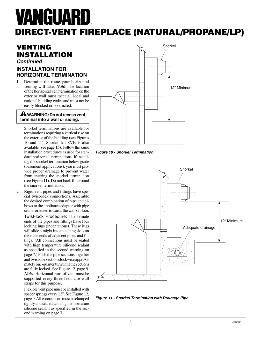 Desa DDV41N/P, BDV41N/P, BDV37N/P, DDV37N/P, B) Installation for Horizontal Termination, Snorkel Termination 