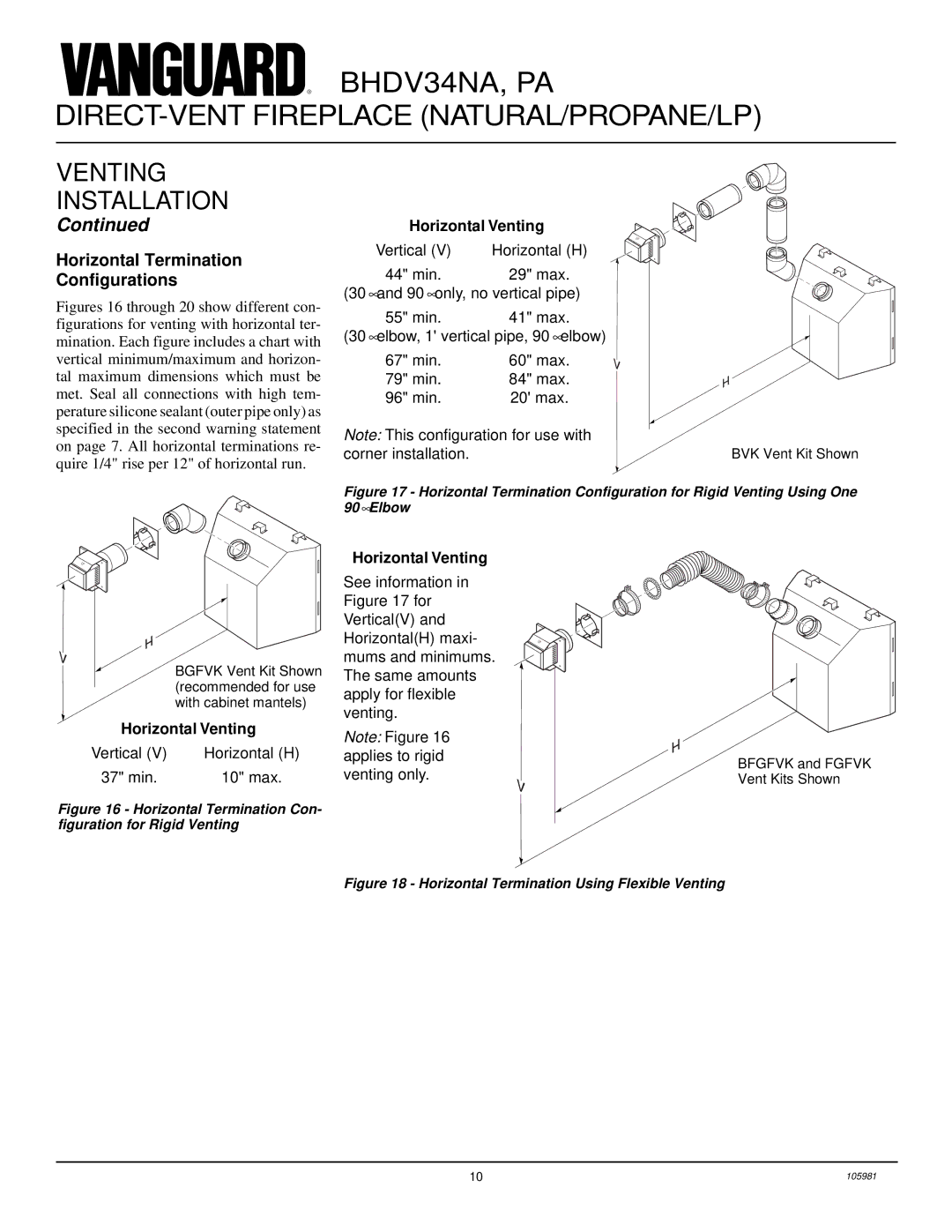 Desa BHDV34NA, BHDV34PA installation manual Horizontal Termination Configurations, Horizontal Venting 