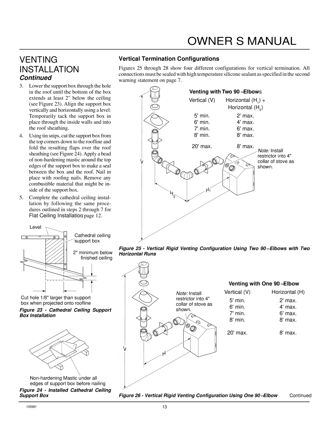 Desa BHDV34PA, BHDV34NA installation manual Vertical Termination Configurations, Venting with One 90 Elbow 