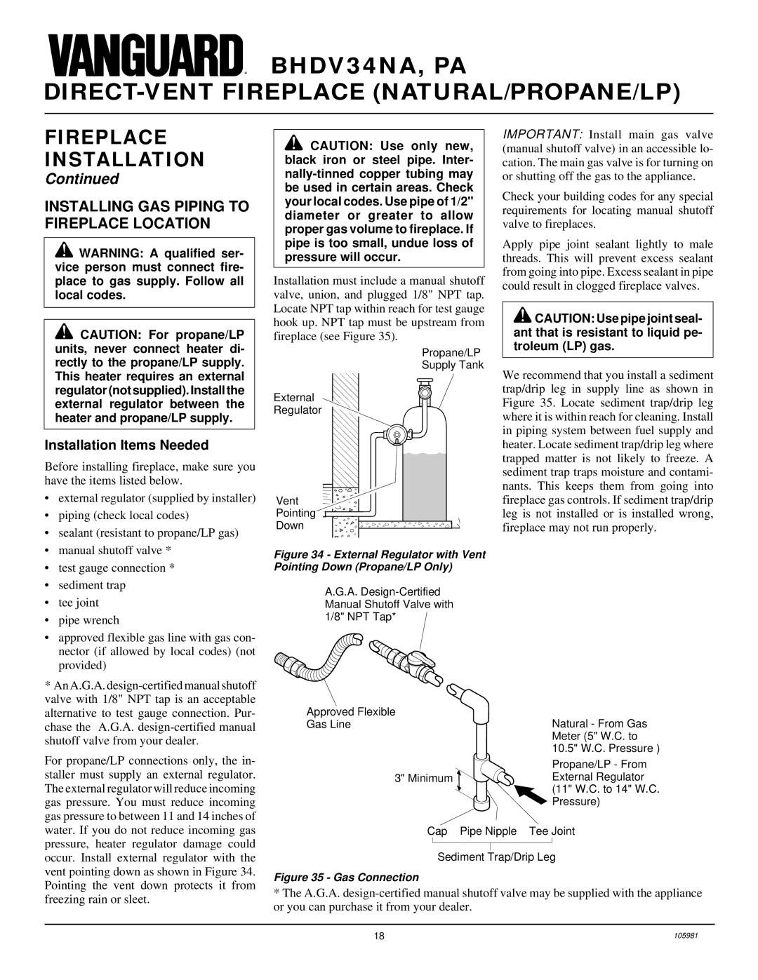 Desa BHDV34NA, BHDV34PA installation manual Installing GAS Piping to Fireplace Location, Installation Items Needed 