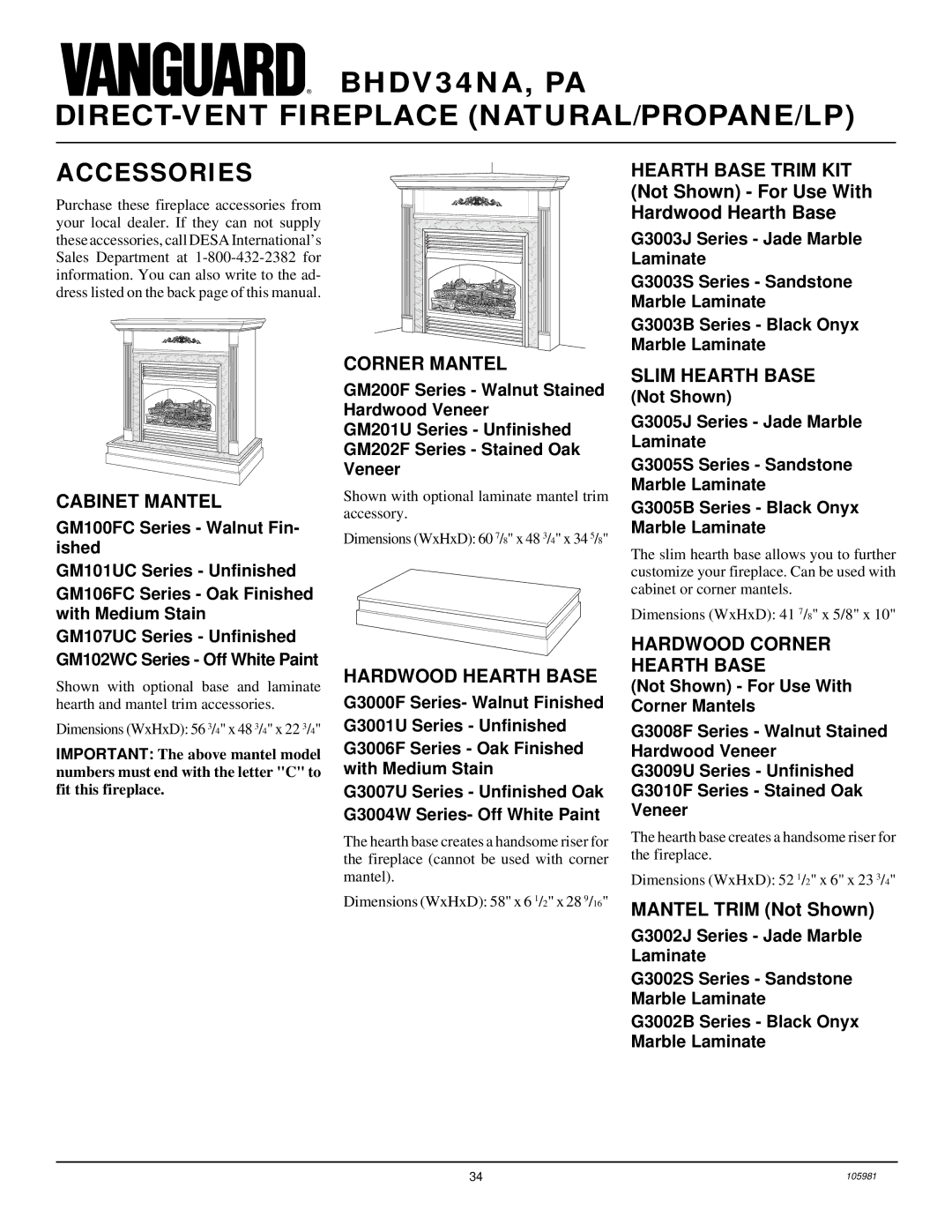 Desa BHDV34NA, BHDV34PA installation manual Accessories 