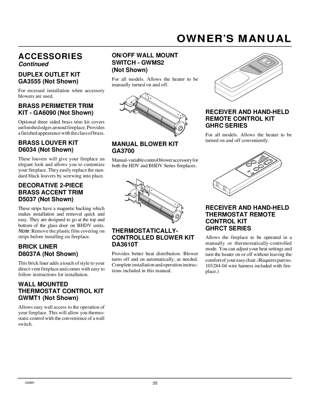 Desa BHDV34PA Duplex Outlet KIT, Receiver and HAND-HELD Remote Control KIT Ghrc Series, Brass Louver KIT, Brick Liner 