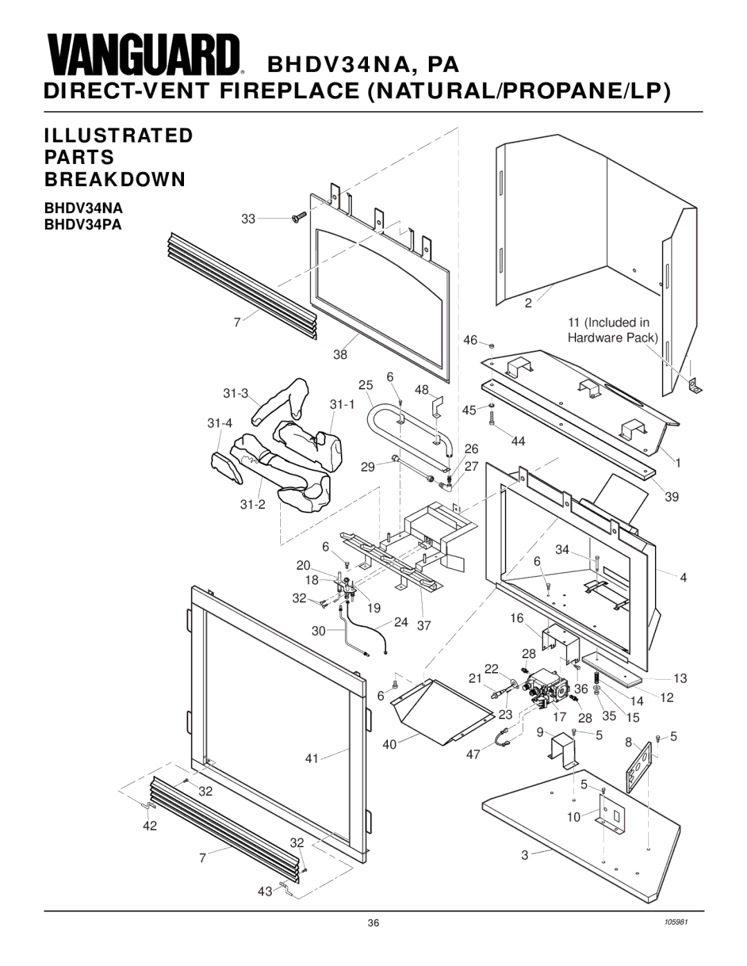 Desa installation manual Illustrated Parts Breakdown, BHDV34NA BHDV34PA 