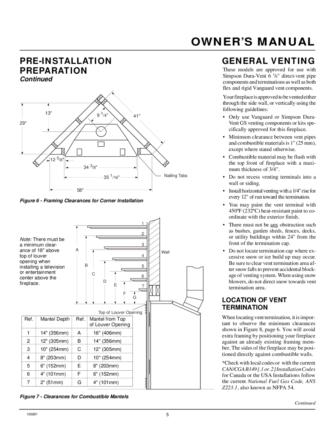 Desa BHDV34PA, BHDV34NA installation manual General Venting, Location of Vent Termination 