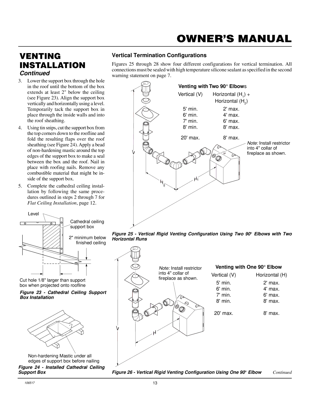 Desa BHDV37PC, BHDV41NC, BHDV41PC, BHDV37NC installation manual Vertical Termination Configurations, Venting with One 90 Elbow 