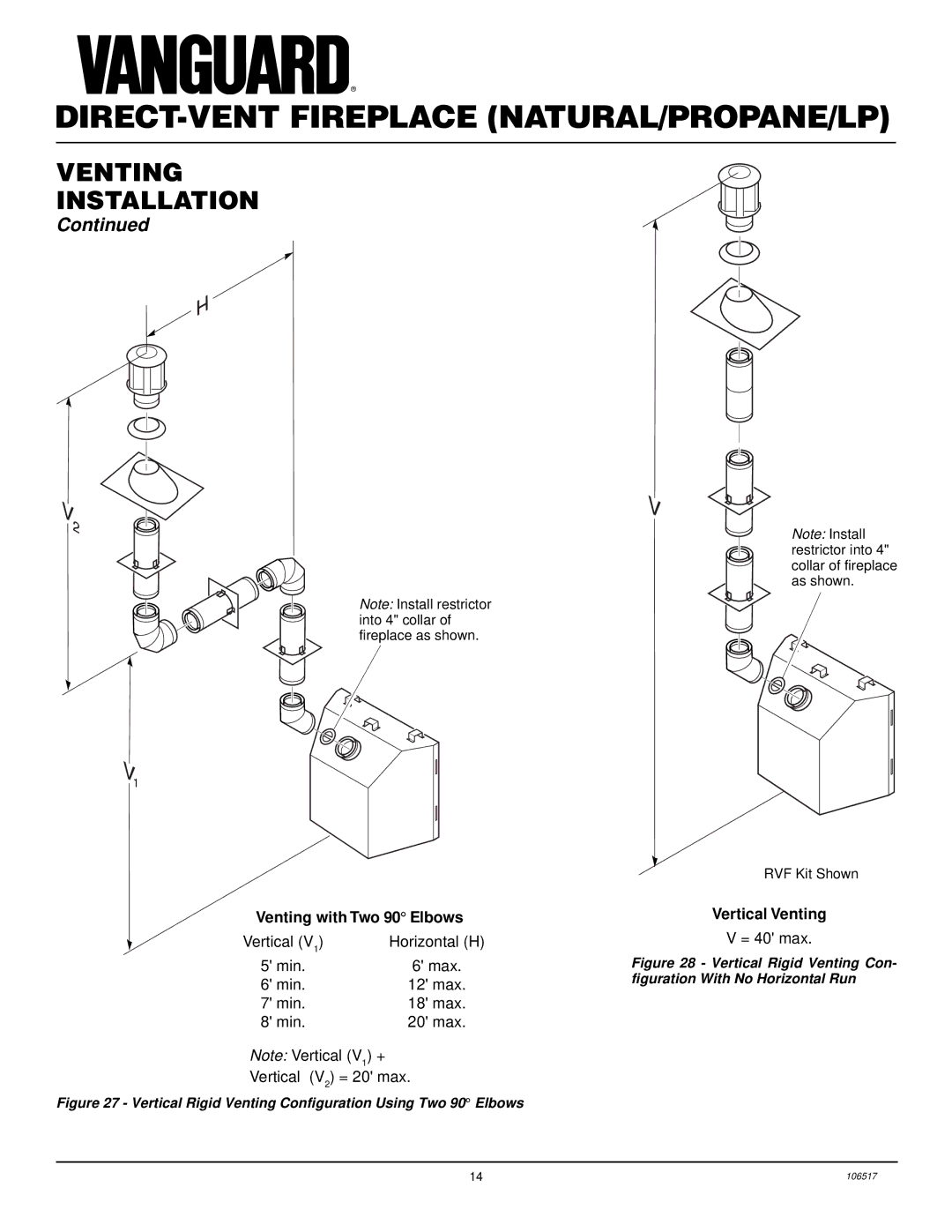 Desa BHDV41PC, BHDV41NC, BHDV37PC, BHDV37NC installation manual Vertical Venting 