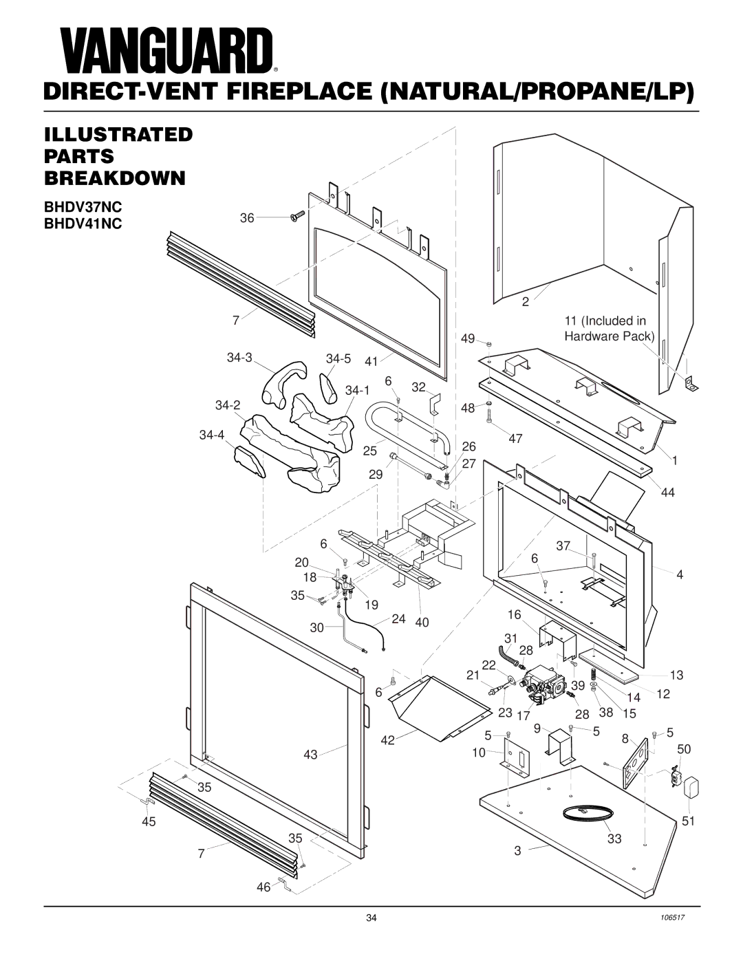 Desa BHDV41PC, BHDV37PC installation manual Illustrated Parts Breakdown, BHDV37NC BHDV41NC36 