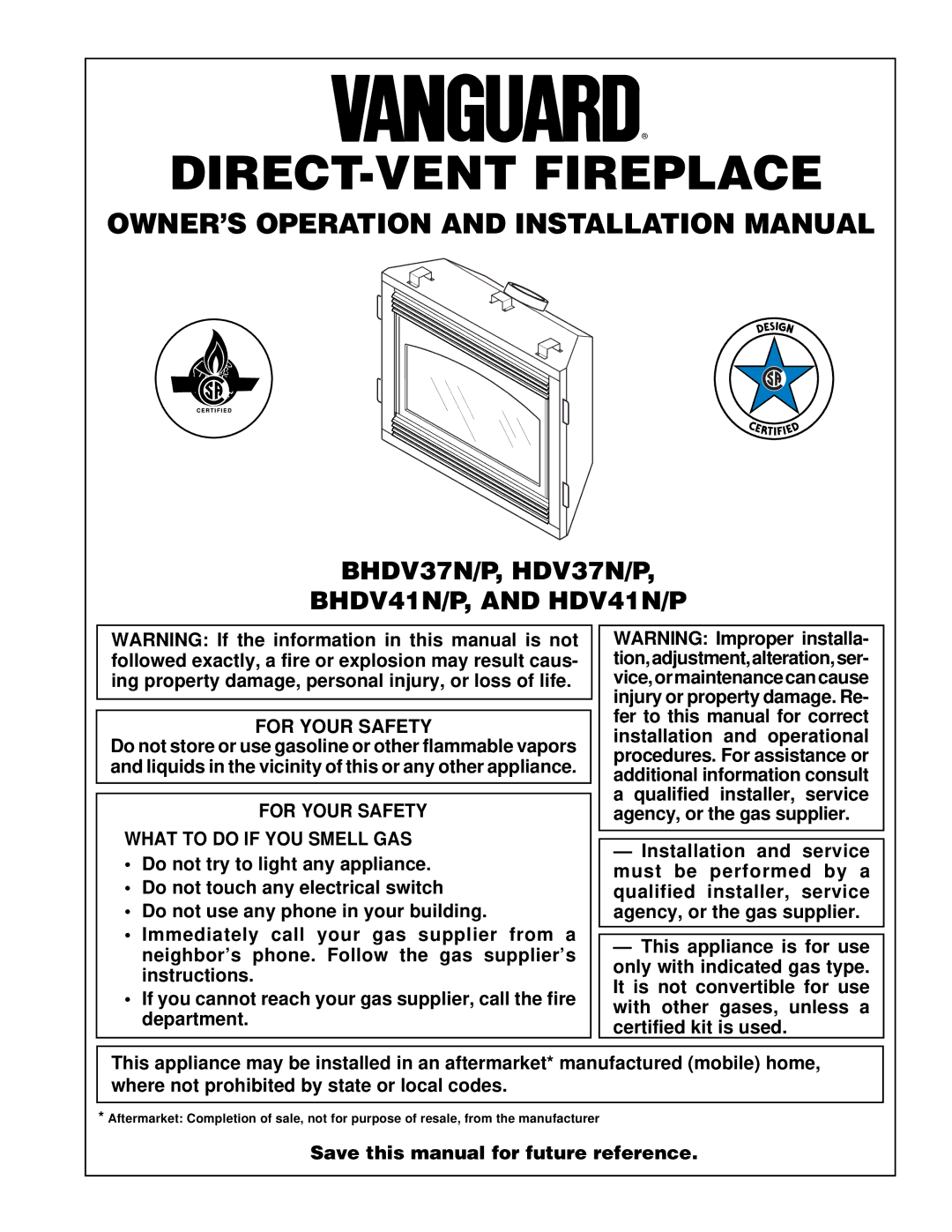 Desa installation manual BHDV37N/P, HDV37N/P BHDV41N/P, and HDV41N/P, For Your Safety 