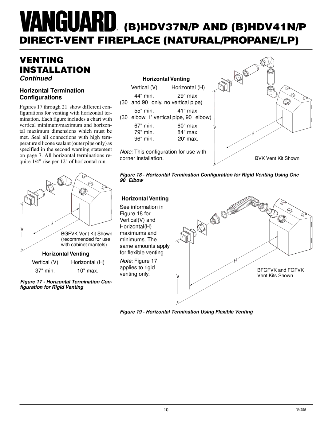 Desa BHDV41N/P, BHDV37N/P installation manual Horizontal Termination Configurations, Horizontal Venting 