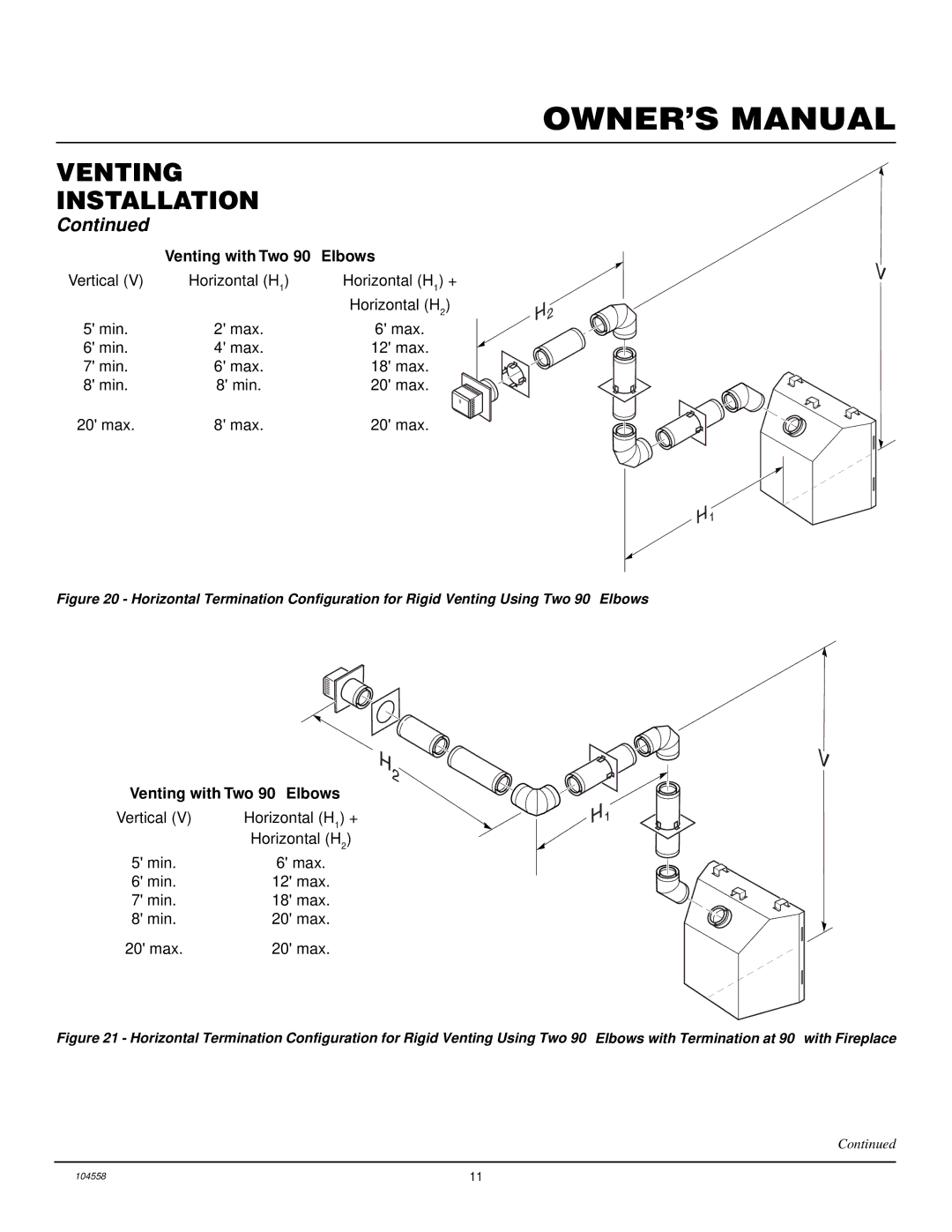 Desa BHDV41N/P, BHDV37N/P installation manual Venting with Two 90 Elbows 