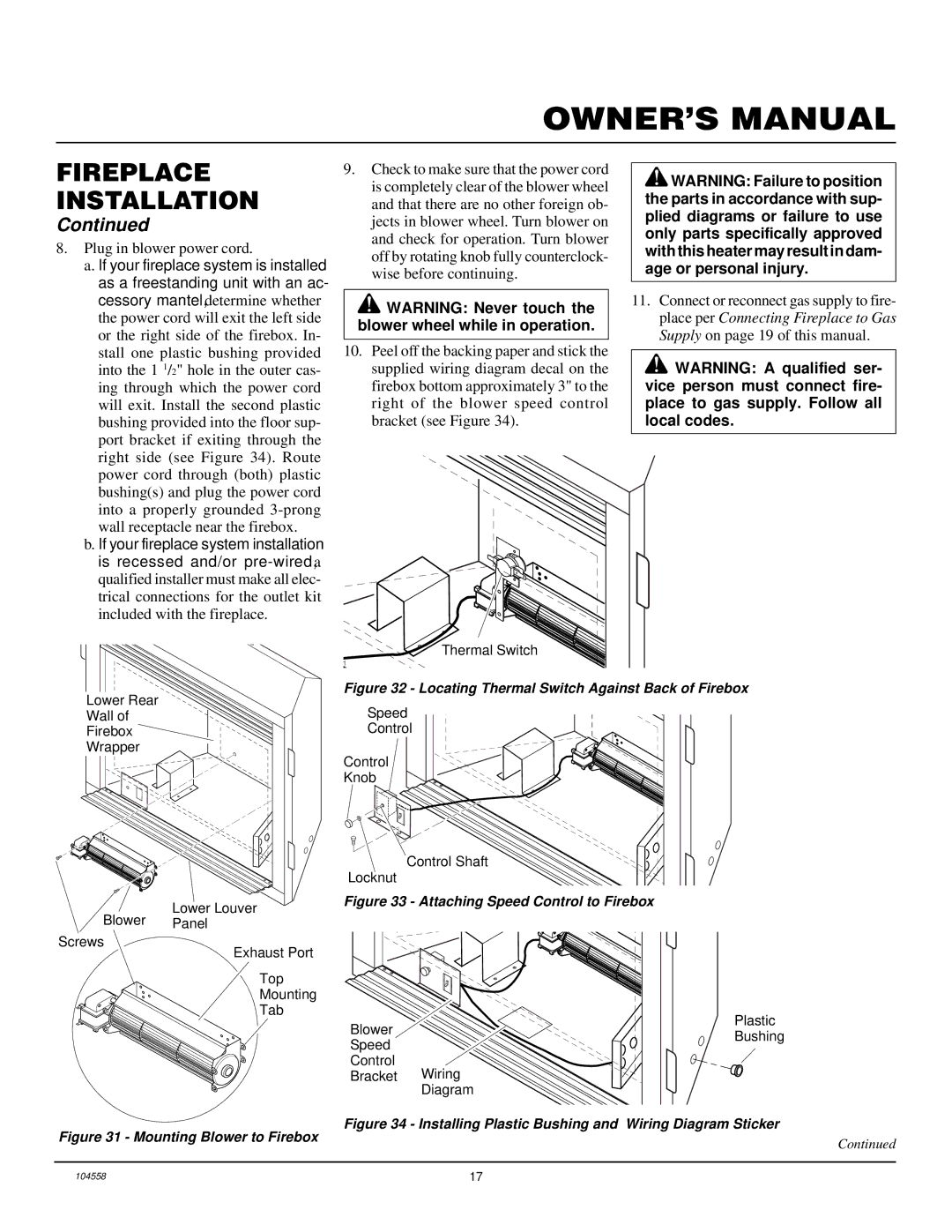 Desa BHDV37N/P, BHDV41N/P installation manual Plug in blower power cord 