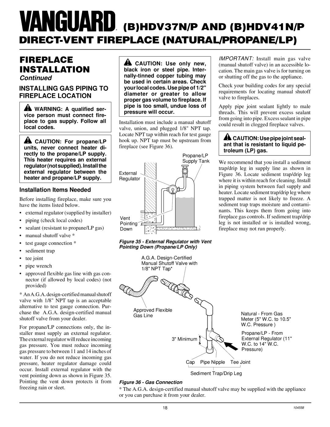 Desa BHDV41N/P, BHDV37N/P installation manual Installing GAS Piping to Fireplace Location, Installation Items Needed 