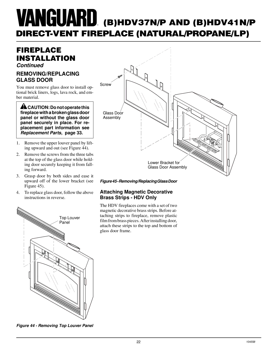 Desa BHDV41N/P, BHDV37N/P REMOVING/REPLACING Glass Door, Attaching Magnetic Decorative Brass Strips HDV Only 