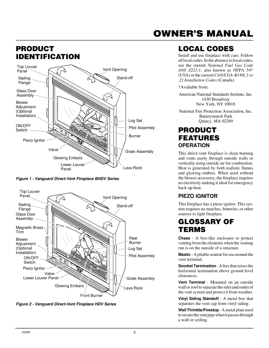 Desa BHDV41N/P, BHDV37N/P installation manual Product Identification, Local Codes, Product Features, Glossary Terms 