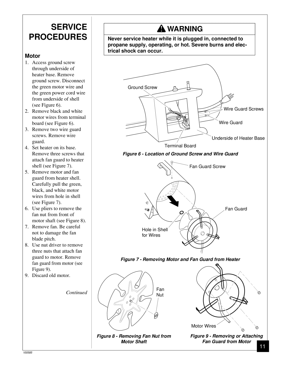 Desa BLP155AT owner manual Service Procedures, Motor 