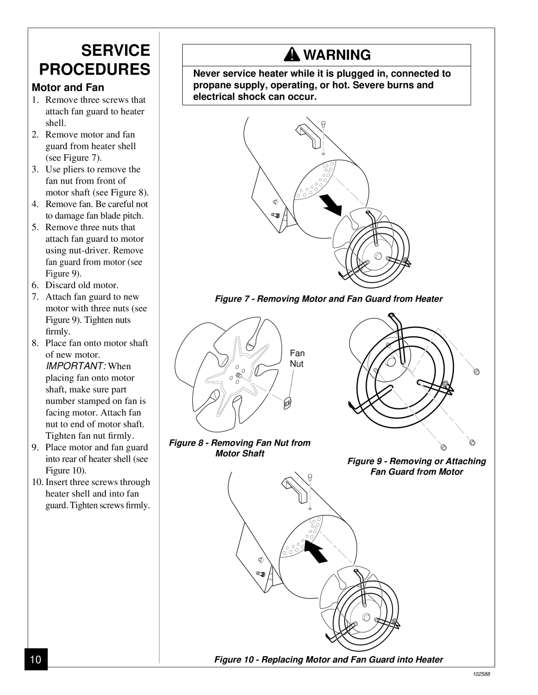 Desa BLP35E owner manual Service Procedures, Motor and Fan 