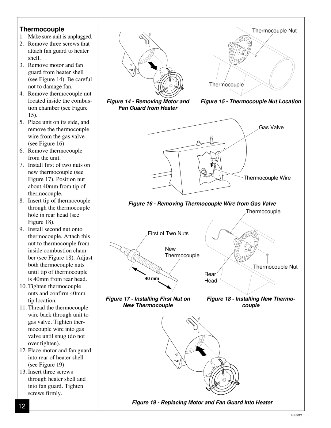 Desa BLP35E owner manual Thermocouple, Removing Motor 