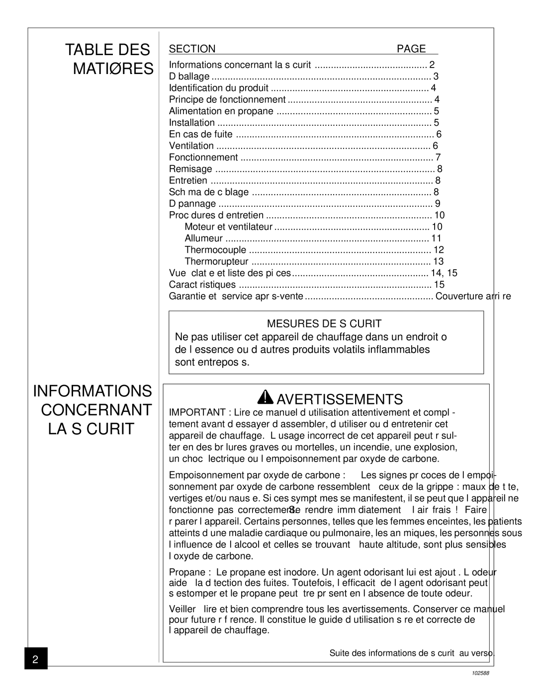 Desa BLP35E owner manual Table DES Matières, Avertissements 