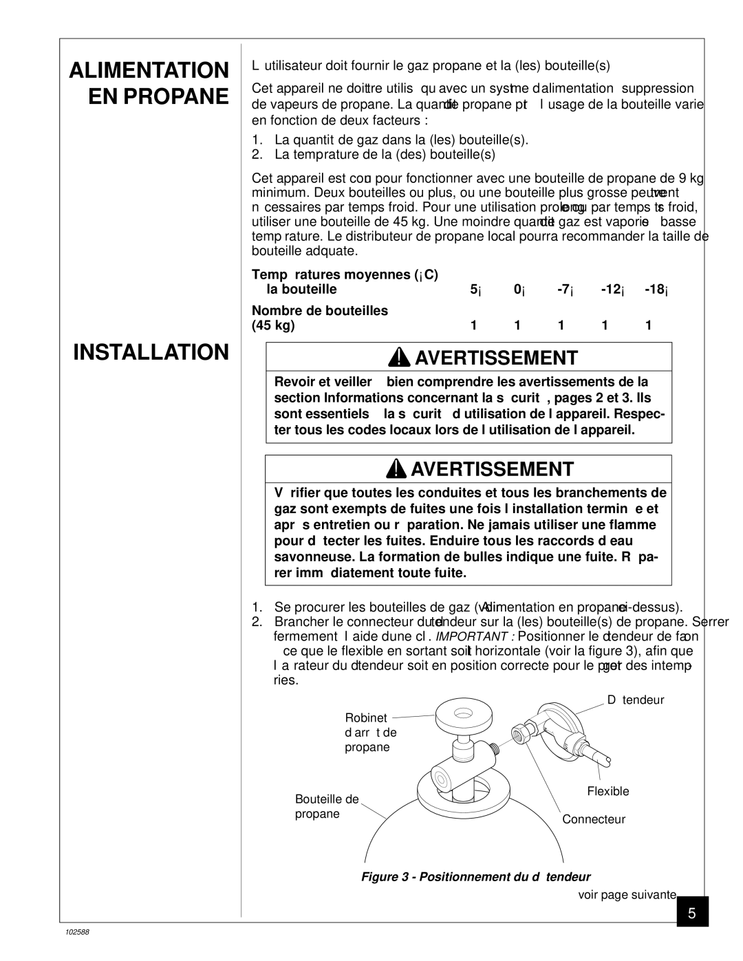 Desa BLP35E owner manual Avertissement, Positionnement du dé tendeur 