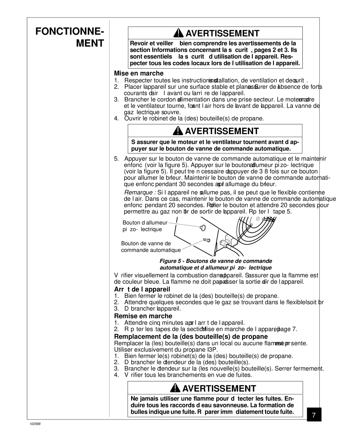 Desa BLP35E owner manual FONCTIONNE- Ment, Mise en marche, Arrê t de l’appareil, Remise en marche 