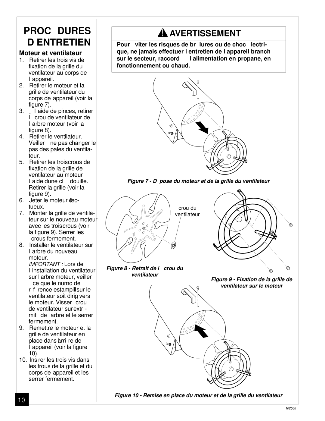 Desa BLP35E owner manual Procé Dures D’ENTRETIEN, Moteur et ventilateur 