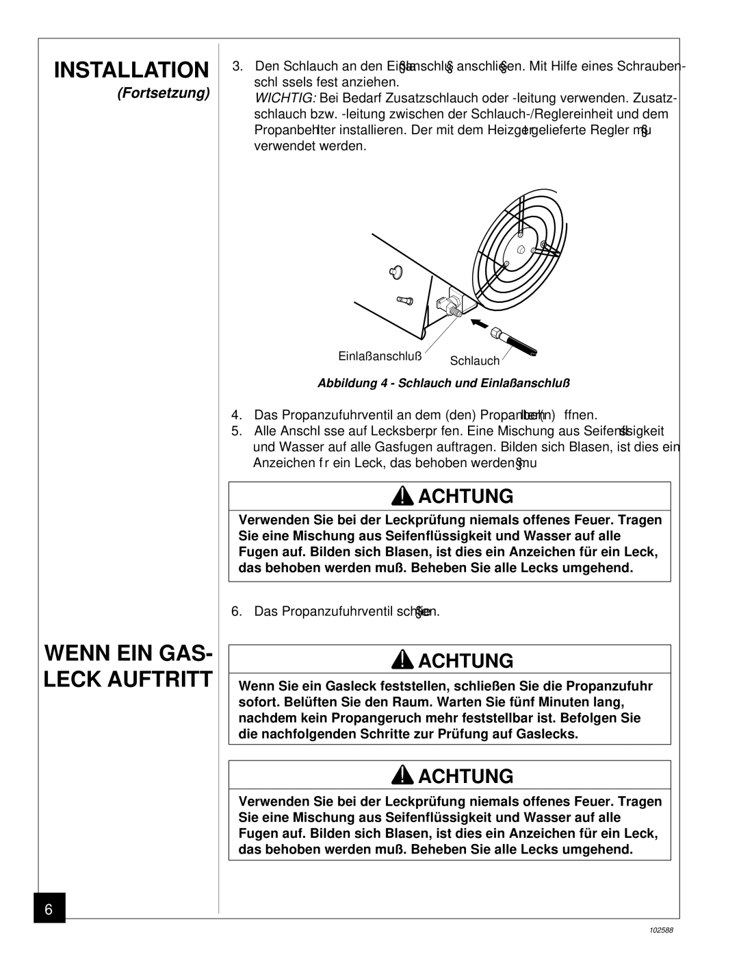 Desa BLP35E owner manual Wenn EIN GAS- Leck Auftritt 