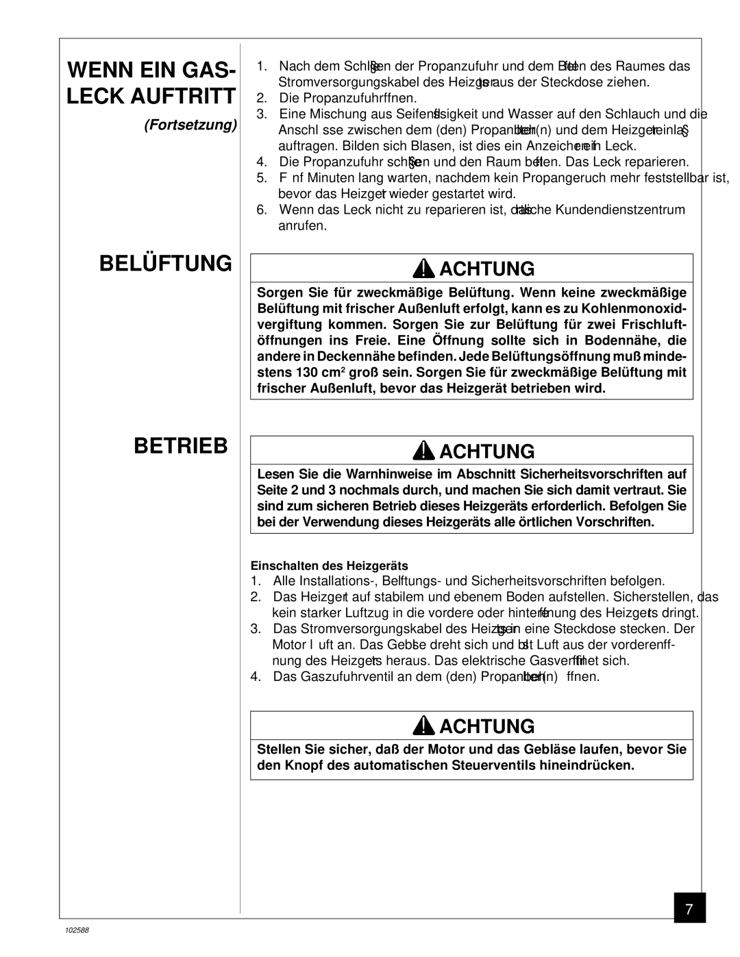 Desa BLP35E owner manual Belü Ftung Betrieb 