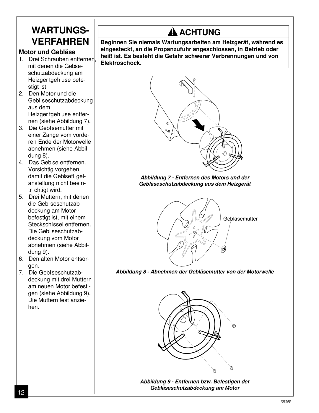 Desa BLP35E owner manual WARTUNGS- Verfahren, Motor und Geblä se 