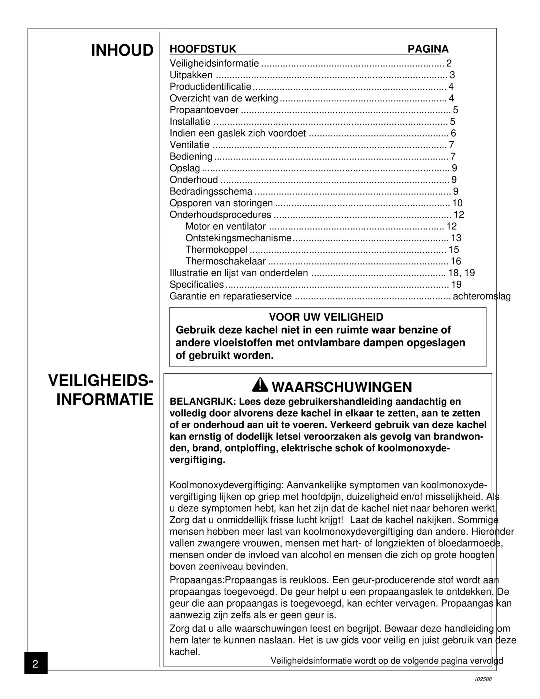 Desa BLP35E owner manual Inhoud VEILIGHEIDS- Informatie, Waarschuwingen 