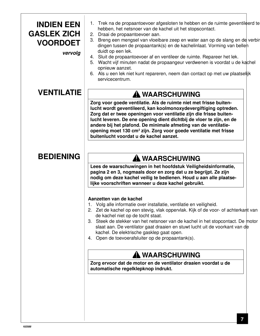 Desa BLP35E owner manual Ventilatie Bediening 