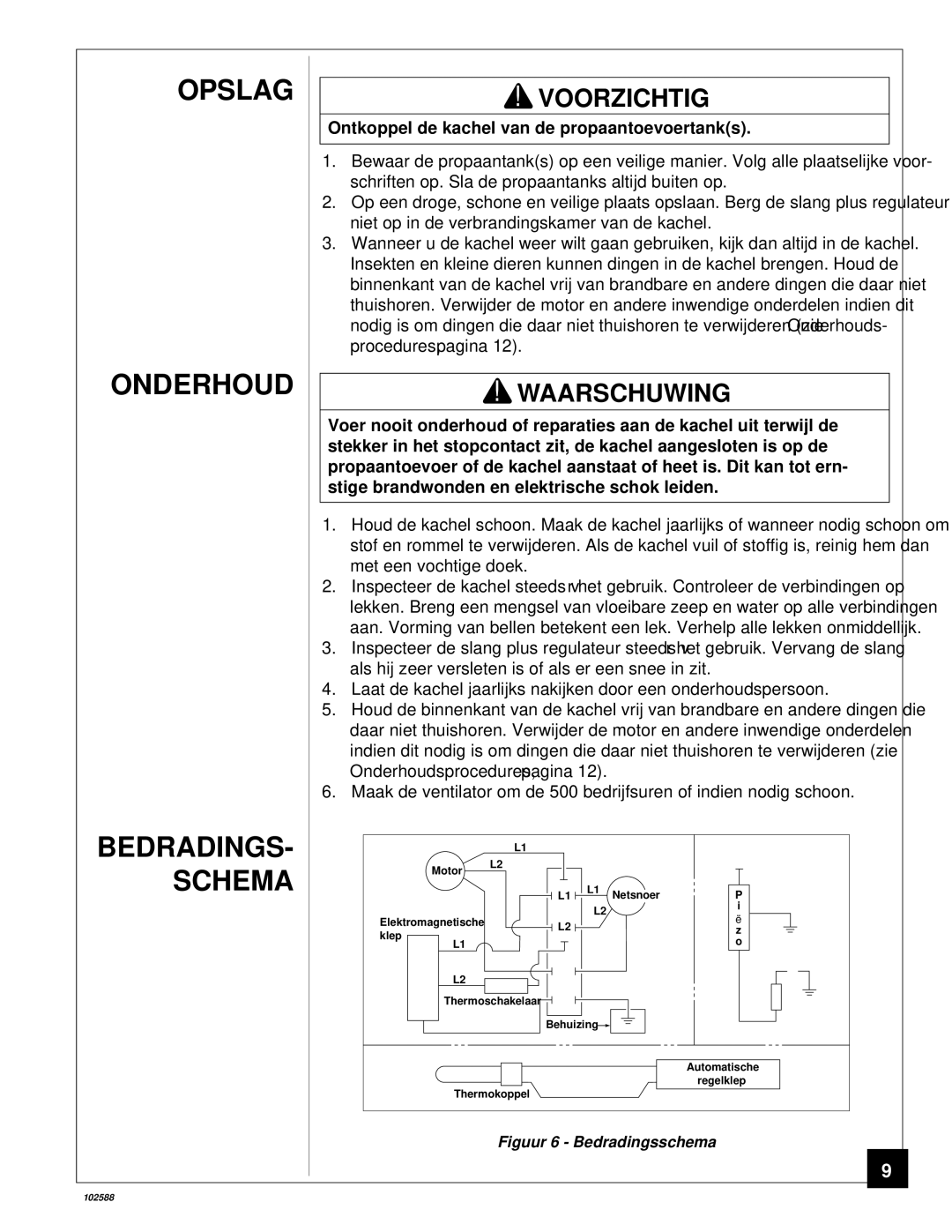 Desa BLP35E owner manual Opslag Onderhoud BEDRADINGS- Schema, Voorzichtig 