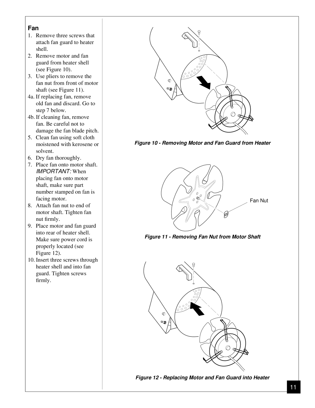 Desa BLP35ES owner manual Removing Fan Nut from Motor Shaft 