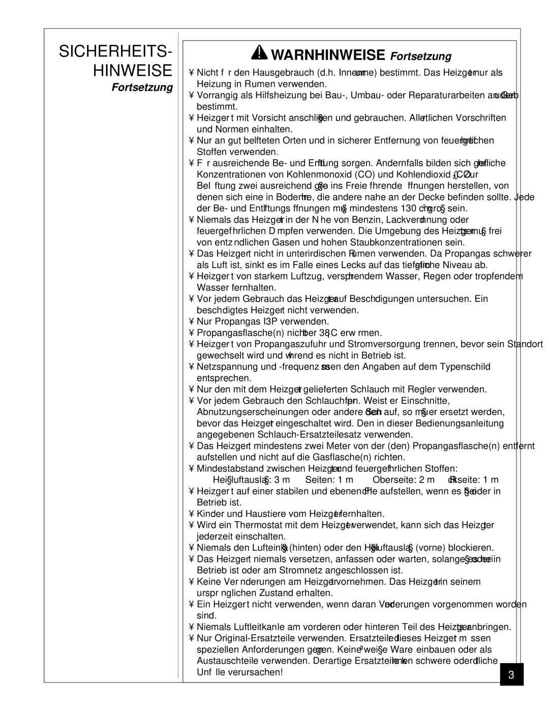 Desa BLP35ES owner manual Warnhinweise Fortsetzung 