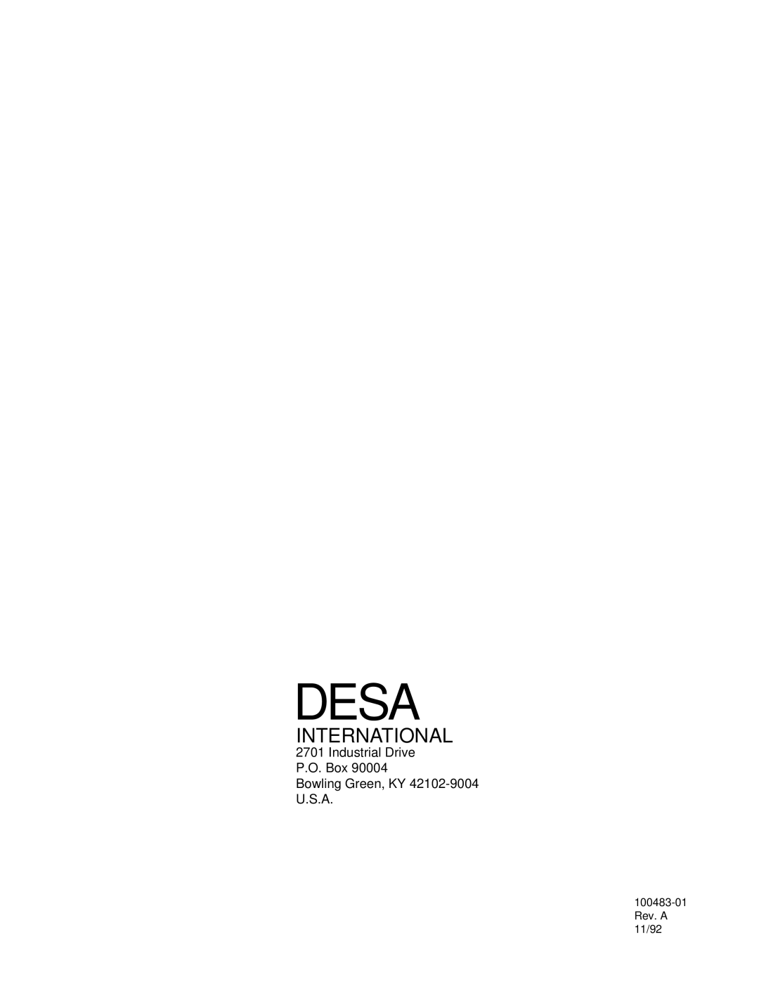 Desa BLP35ES owner manual 100483-01 Rev. a 11/92 