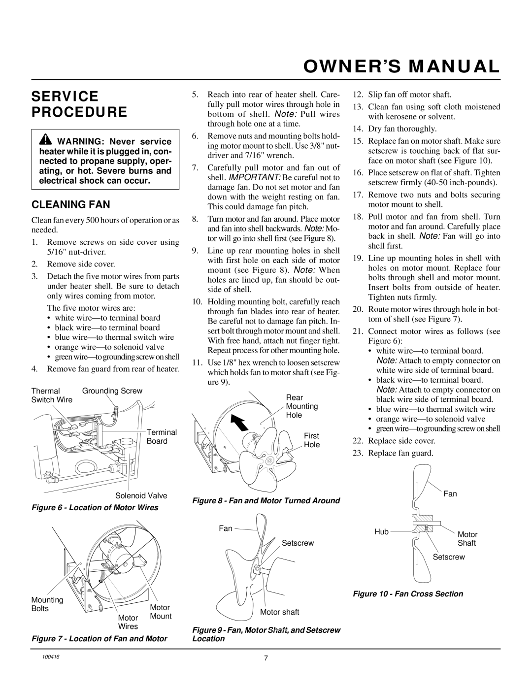 Desa RLP375A, BLP375A owner manual Service Procedure, Cleaning FAN 