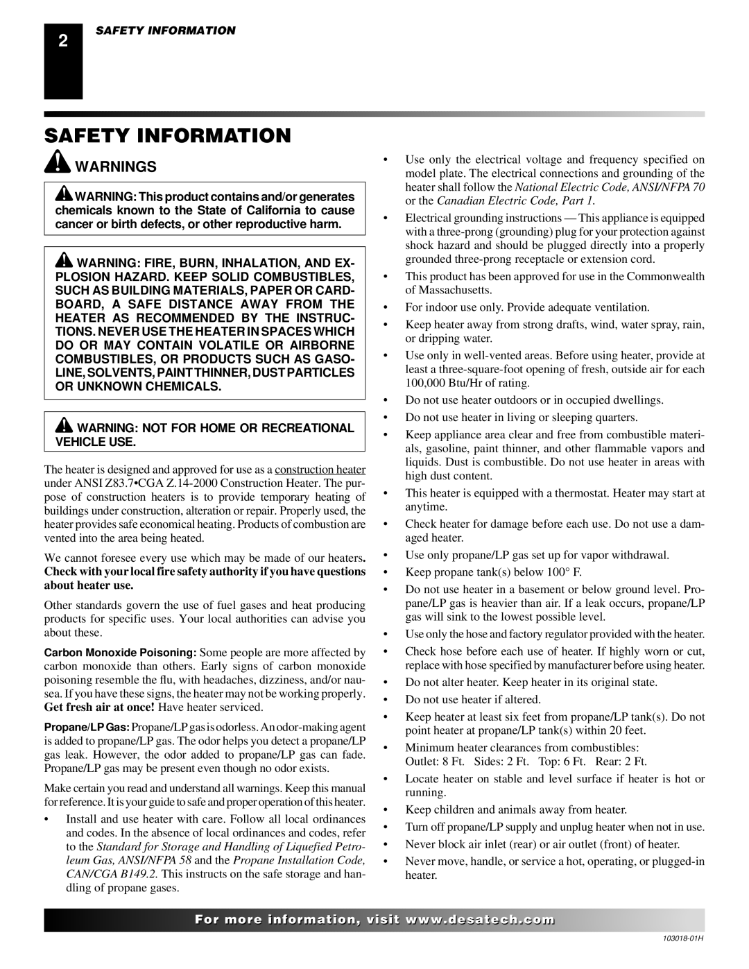 Desa BLP375AT owner manual Safety Information 