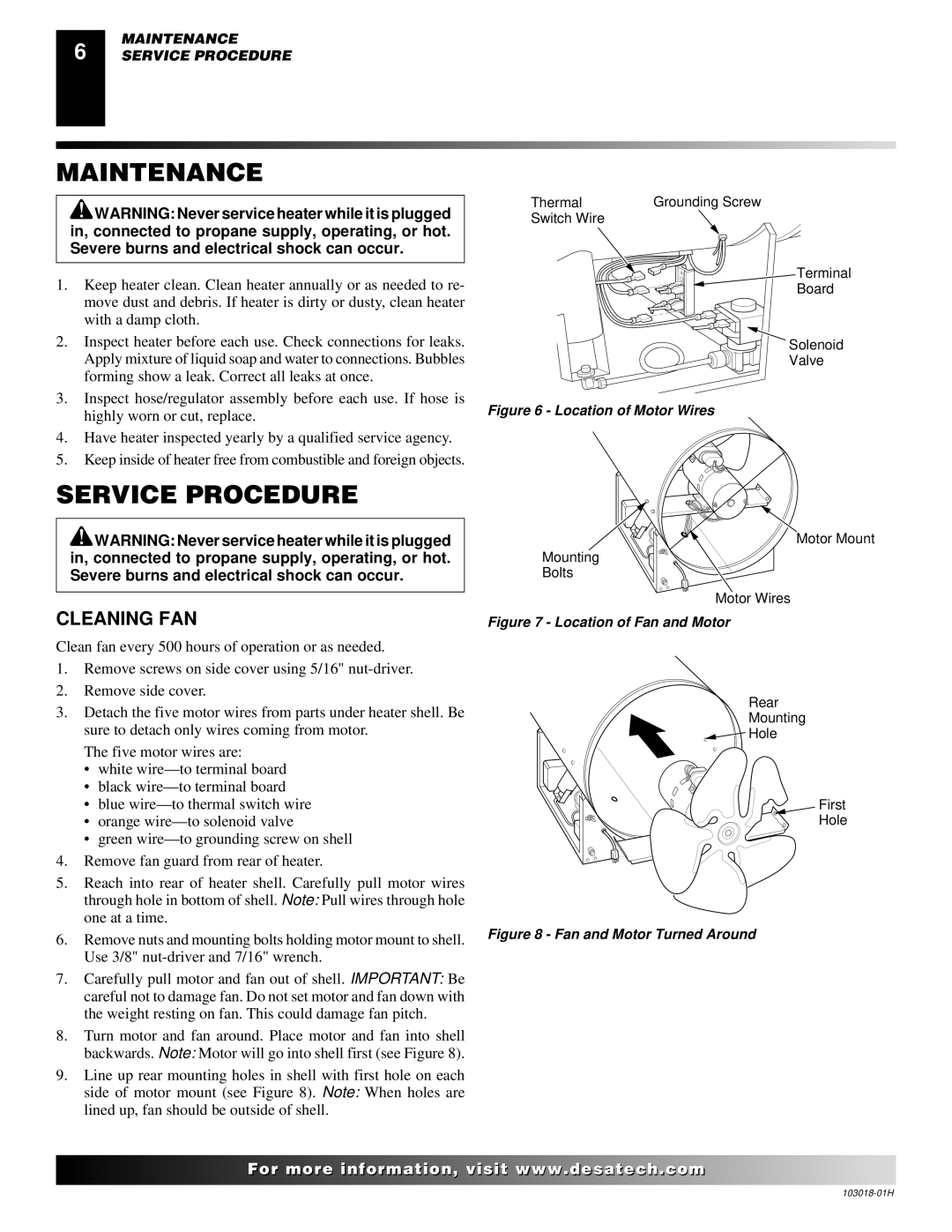 Desa BLP375AT owner manual Maintenance, Service Procedure, Cleaning FAN 