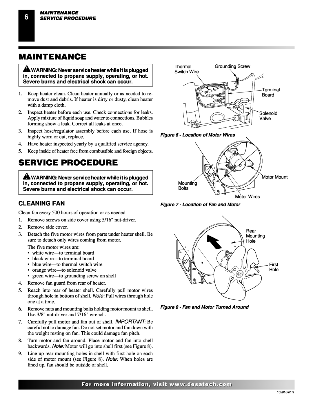 Desa BLP375AT owner manual Maintenance, Service Procedure, Cleaning Fan 