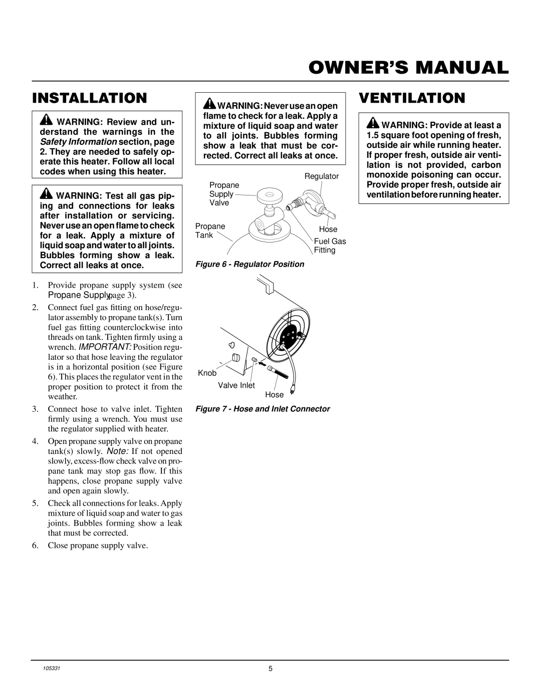 Desa REM50PVA, BLP50VA, RLP50VA owner manual Installation, Ventilation 