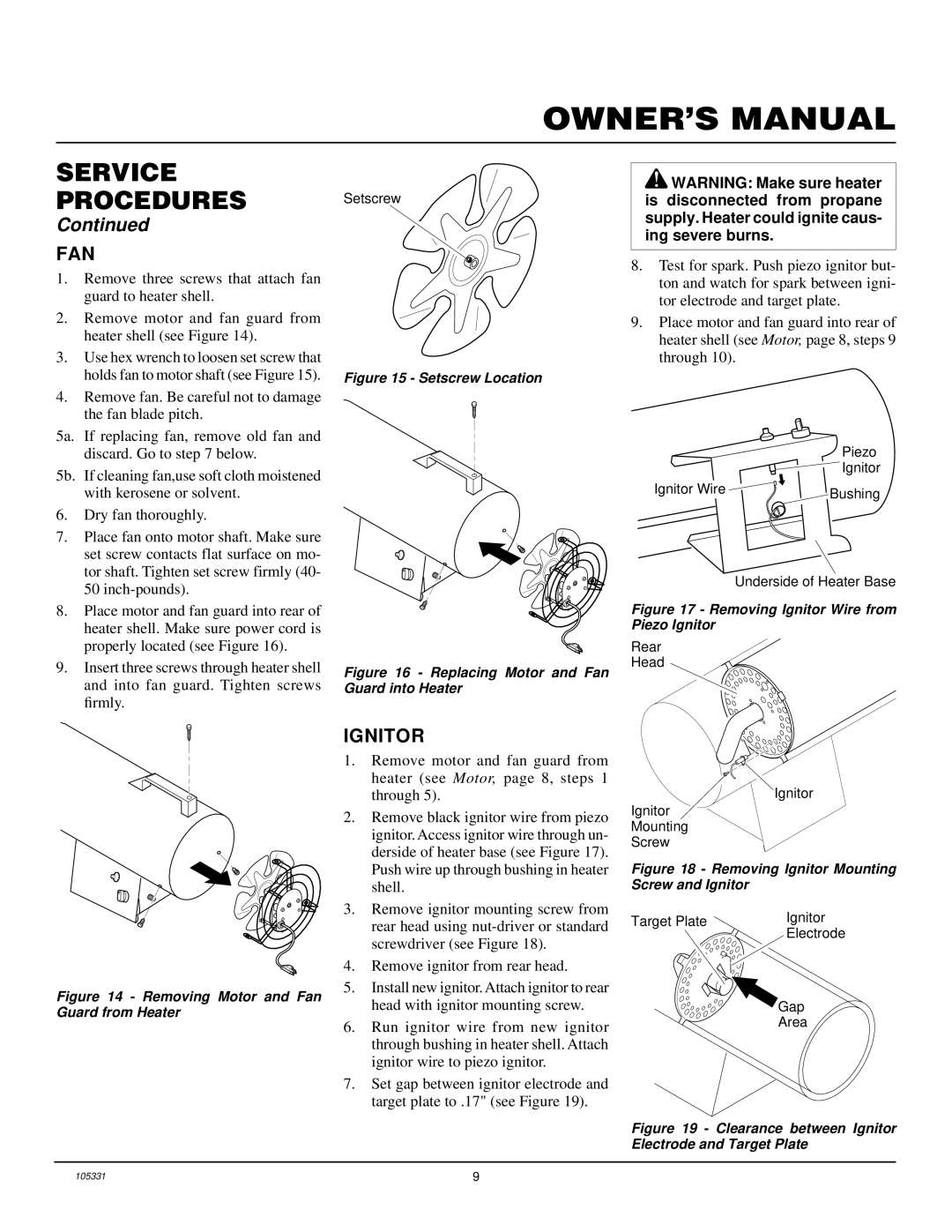 Desa BLP50VA, RLP50VA, REM50PVA owner manual Fan, Ignitor 