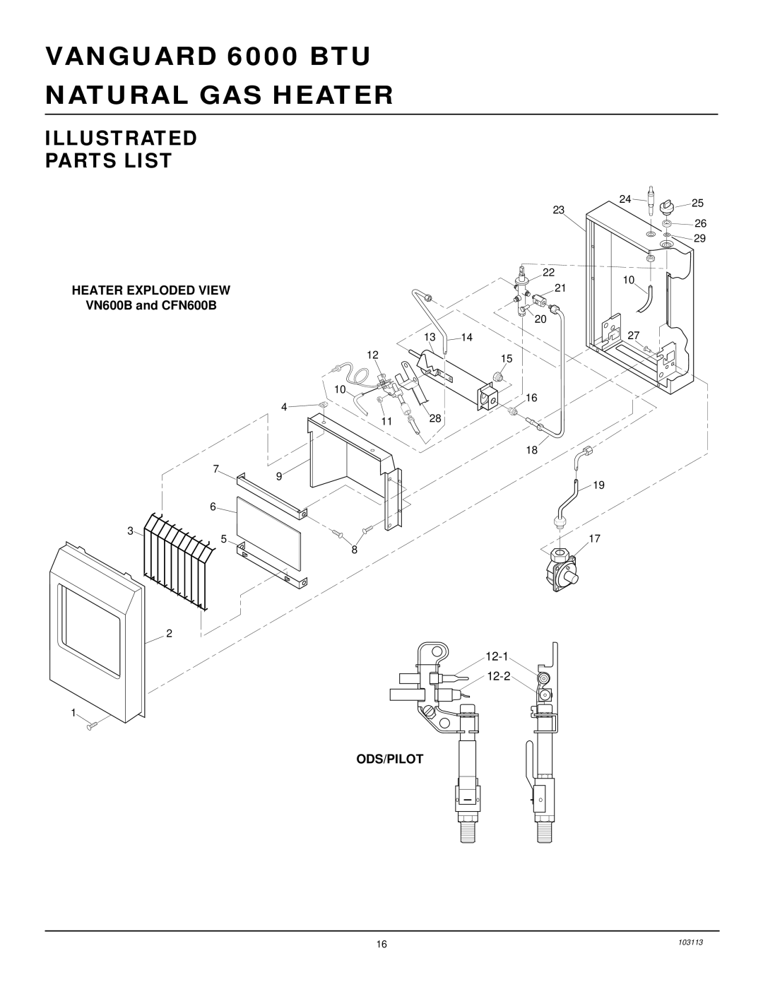 Desa BLUE FLAME VENT-FREE NATURAL GAS HEATER installation manual Illustrated Parts List 