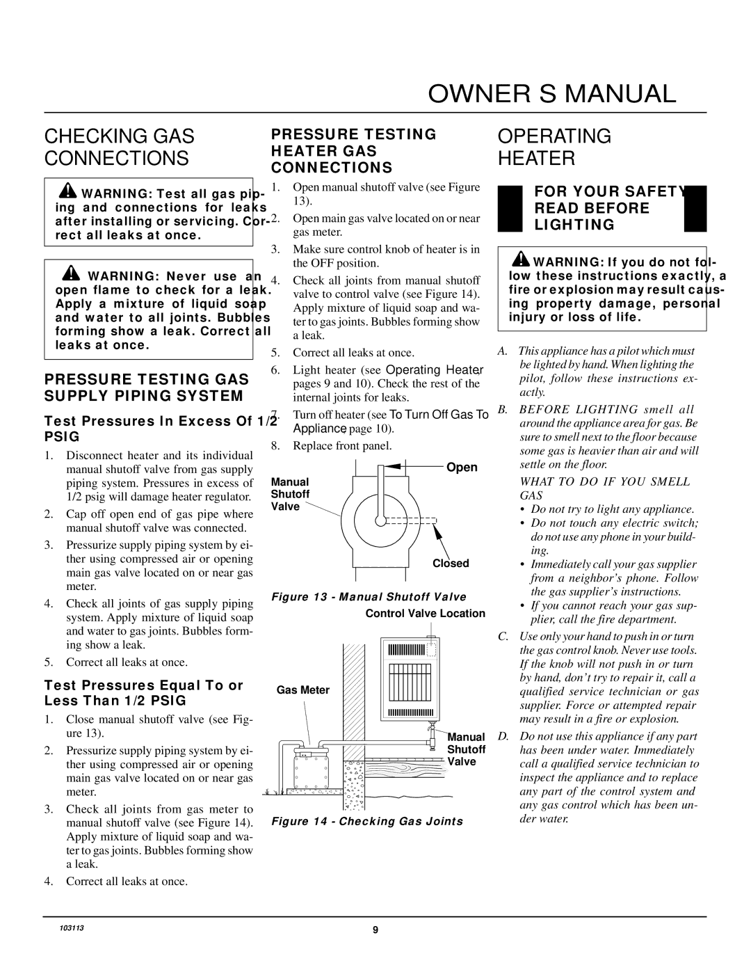 Desa BLUE FLAME VENT-FREE NATURAL GAS HEATER installation manual Checking GAS Connections, Operating Heater 