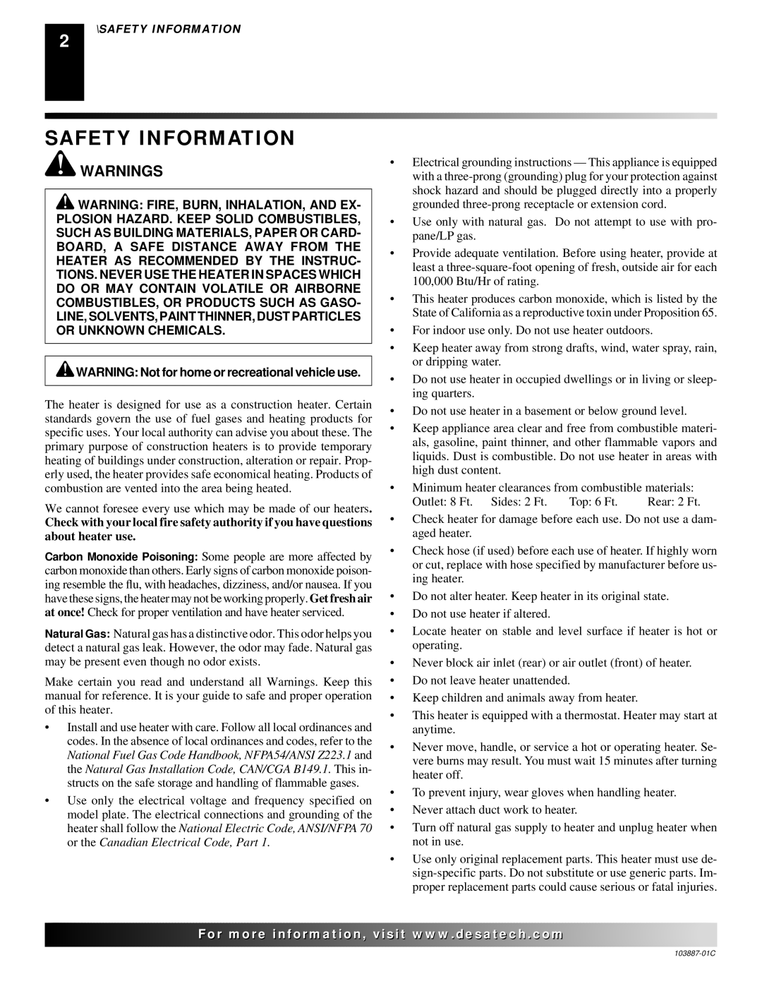 Desa BNG150T owner manual Safety Information 