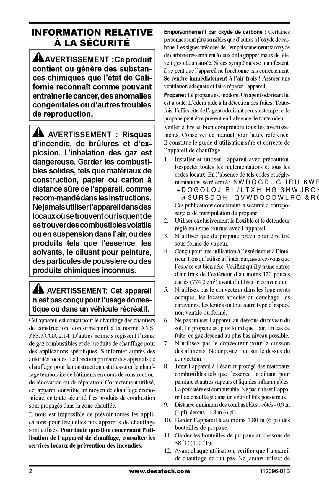 Desa Btu, Hr owner manual Information Relative LA Sécurité 