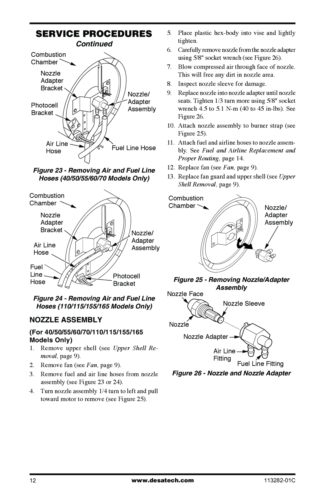 Desa BTU/HR owner manual Nozzle Assembly, Place plastic hex-body into vise and lightly tighten 