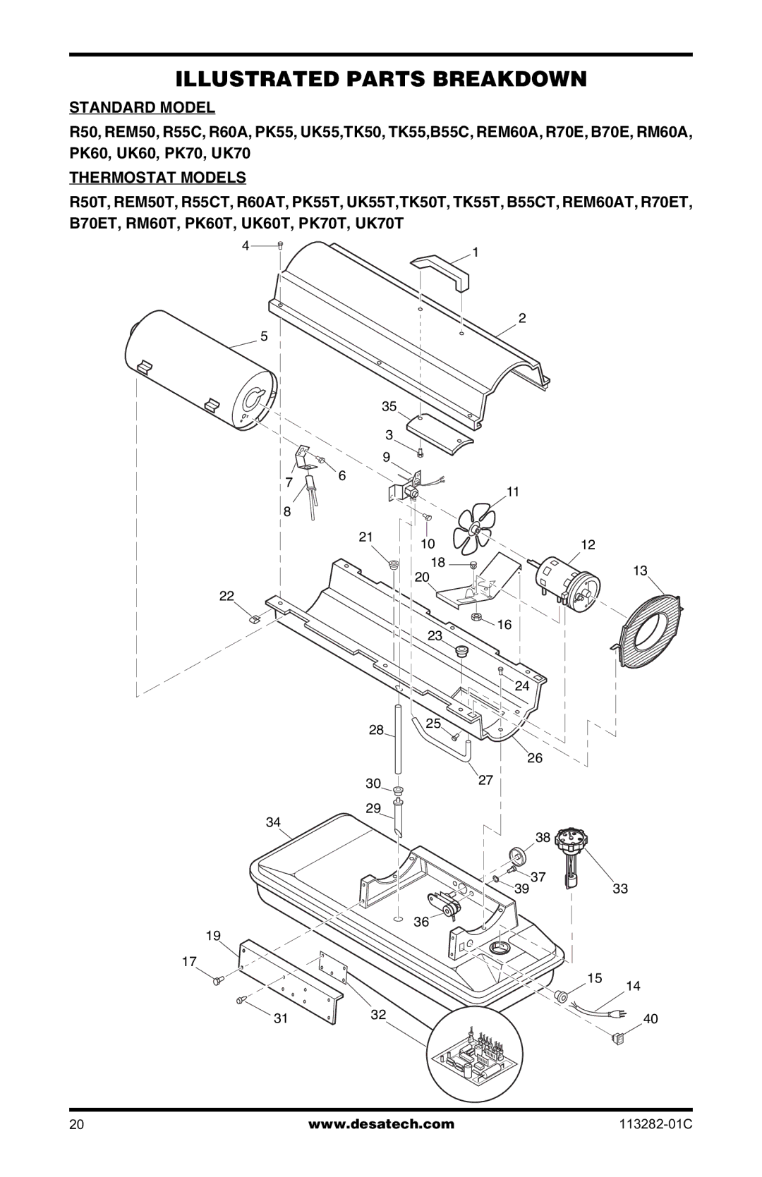 Desa BTU/HR owner manual Standard Model 