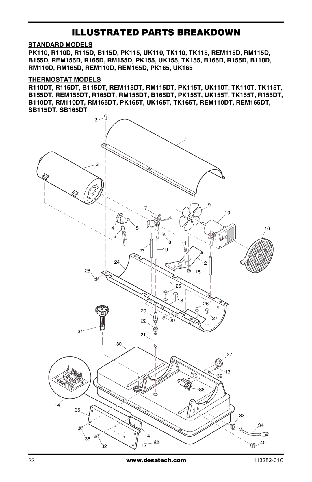 Desa BTU/HR owner manual Standard Models 